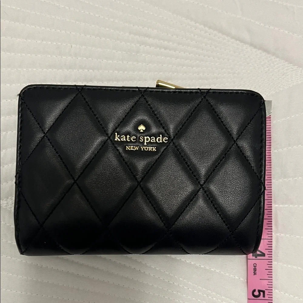 kate spade Quilted Black Leather Compact Wallet with Gold Logo - Picture 9 of 9
